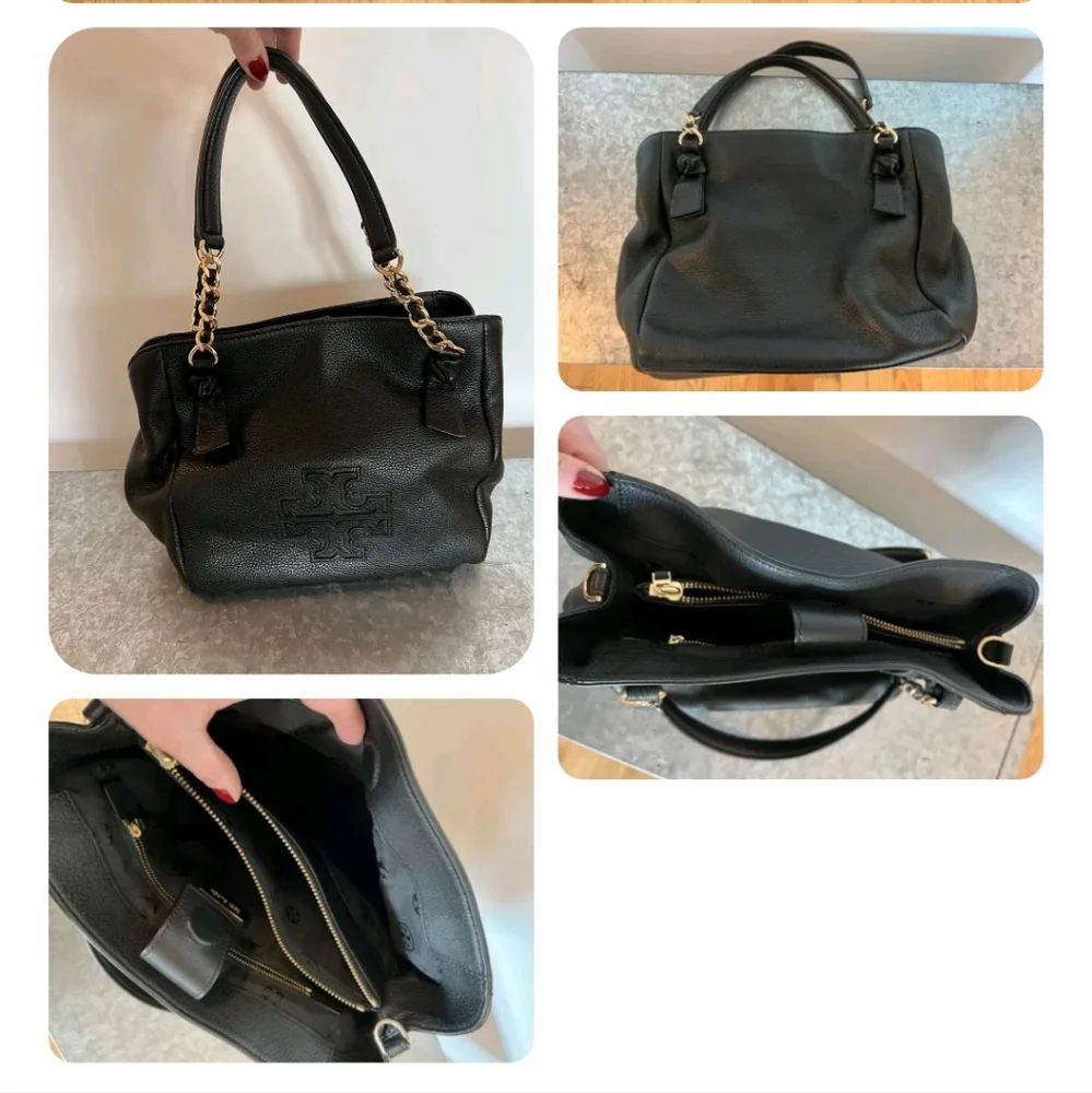 Tory Burch Harper Black Pebbled Leather Satchel Purse Bag EUC. - Picture 6 of 8